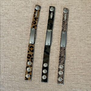 3 BUNDLE Leopard, Camouflage & Herringbone Pattern Snap Bracelet Trio